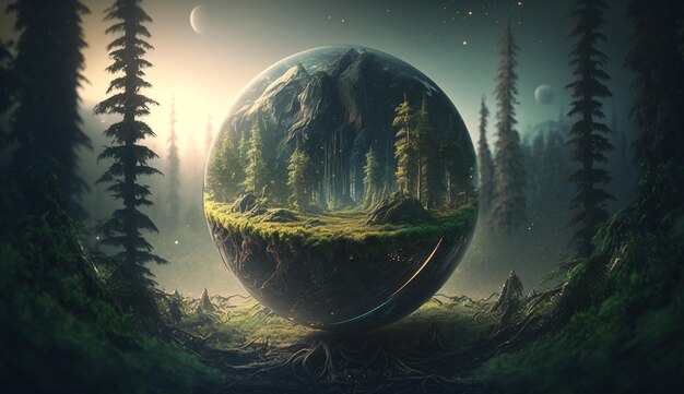 A sphere with a forest in the middle