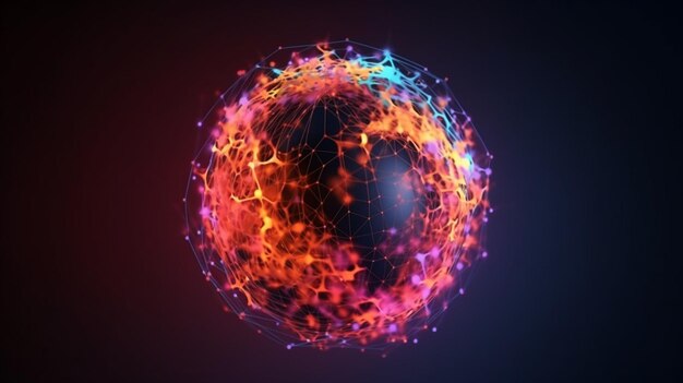 A sphere with glowing lights and a dark background generative ai