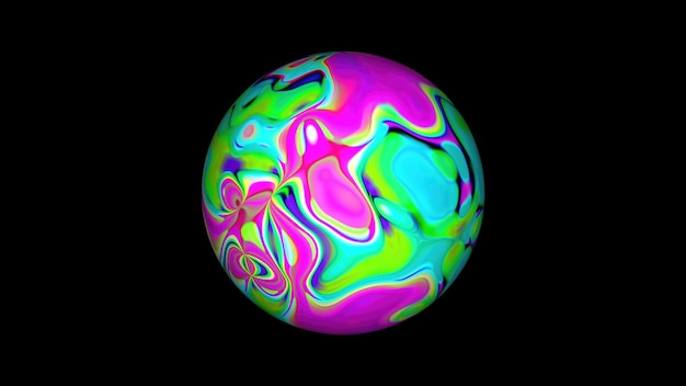 液体のサイケデリックな表面を持つ球体抽象的な 3 D コンピューターで生成された背景