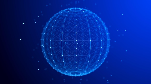 Sphere with moving information particles Global communication technology 3D rendering