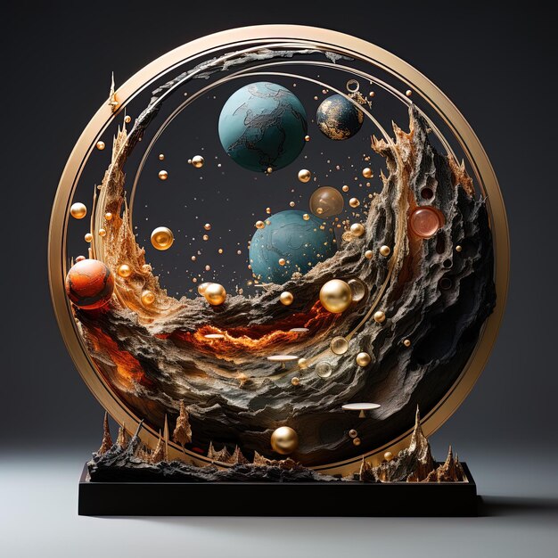 a sphere with planets and the universe on it