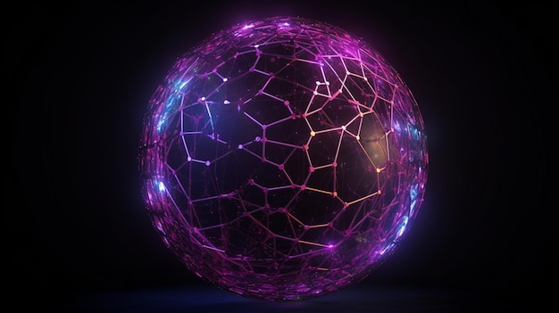 A sphere with purple and pink lights and a purple sphere with a starburst in the middle.