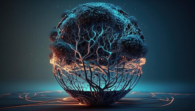 A sphere with a tree on it