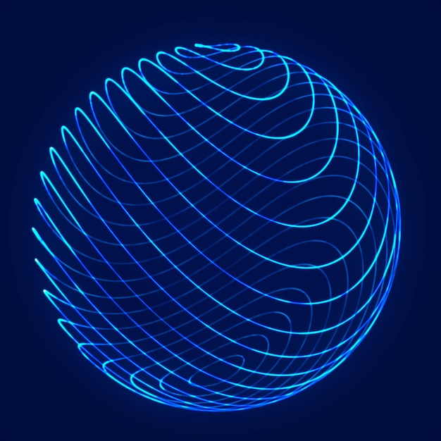 Foto sfera con linee di torsione sfondi per eventi aziendali tecnologia wireframe sfera blu rendering 3d