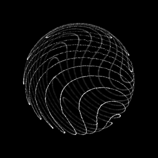Сфера с линиями закручивания Сферическая форма волны Элемент HUD Структура сетевого соединения 3D рендеринг