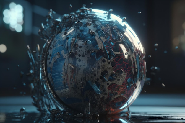 A sphere with water drops and the word world on it