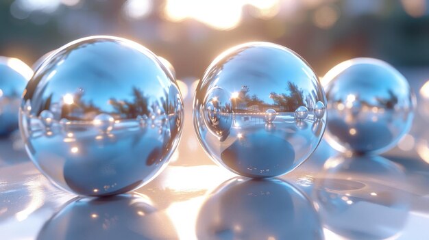 写真 spheres cubes glossy metallic soft ambient shiny reflective symmetrical cool tones high shallow