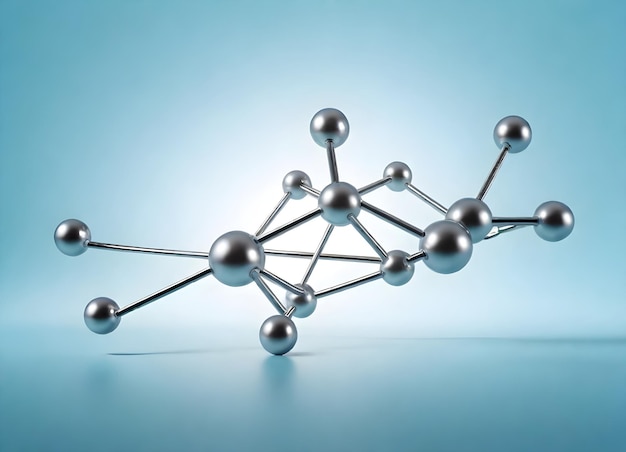Фото Сферические атомы, соединенные стержнями в молекулярной структуре на синем градиентном фоне