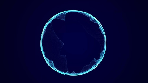 Spherical equalizer for music Round sound wave of particles Musical abstract blue background 3D rendering