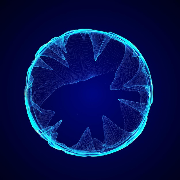 Spherical equalizer for music Round sound wave of particles Musical abstract blue background 3D rendering