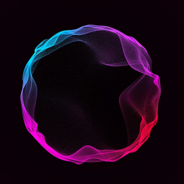 Spherical equalizer for music Round sound wave of particles Musical abstract colorful background 3D rendering