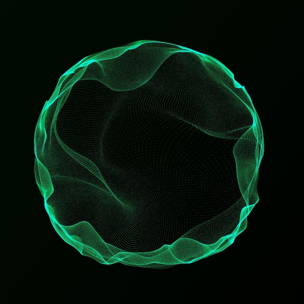 Сферический эквалайзер для музыки Круглая звуковая волна частиц Музыкальный абстрактный зеленый фон 3D рендеринг