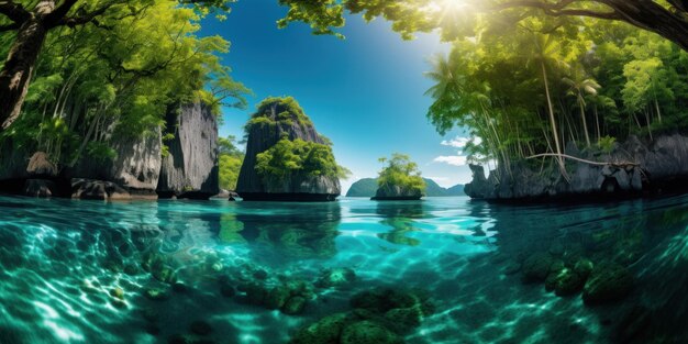 Photo spherical panorama of a beautiful tropical island with clear water and trees ai