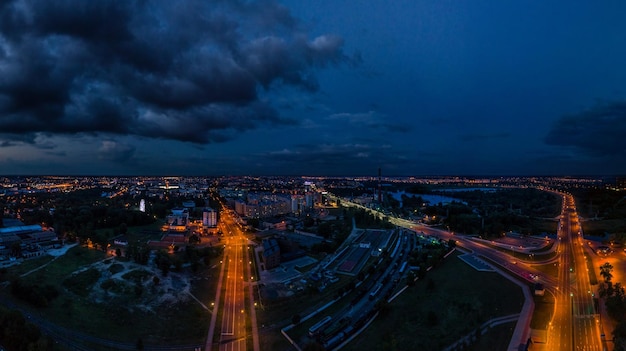 Spherical panorama in equirectangular projection over night city