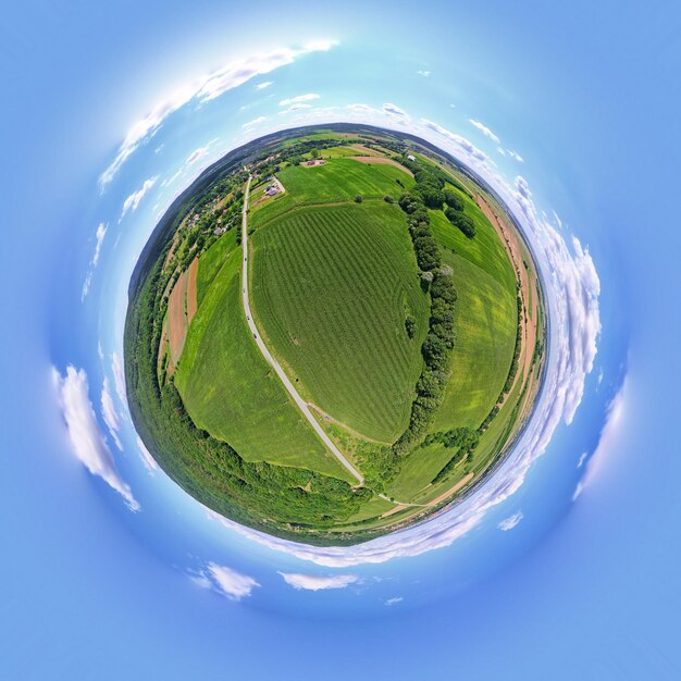 Photo spherical panorama of nature landscape little planet panorana