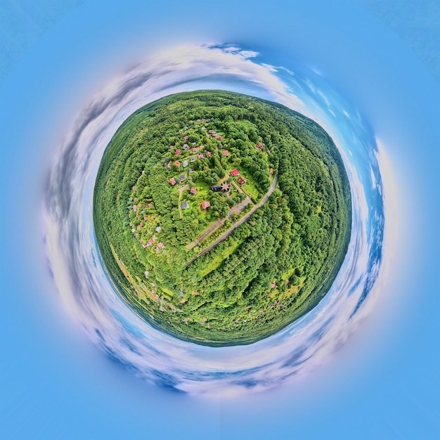 Photo spherical panorama of nature landscape. little planet panorana