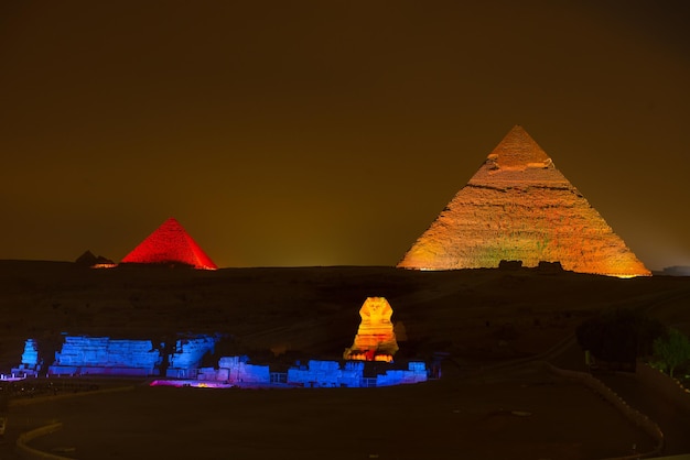 Sphinx in the night lights Giza