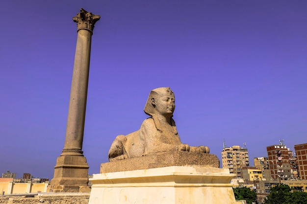 Sphinx and Pompeys Pillar in Alexandria Egypt