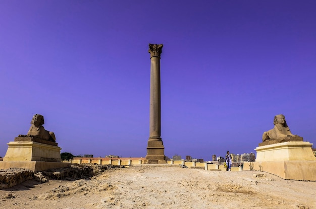 Sphinx and Pompeys Pillar in Alexandria Egypt