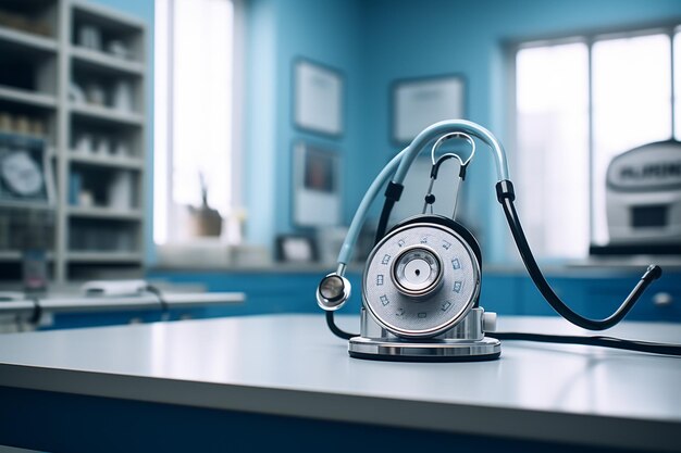 Sphygmomanometer On a white bed the background of a female patient With left chest pain medical an