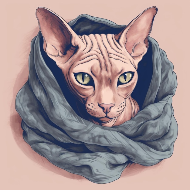 Sphynx Cat Under Blanket