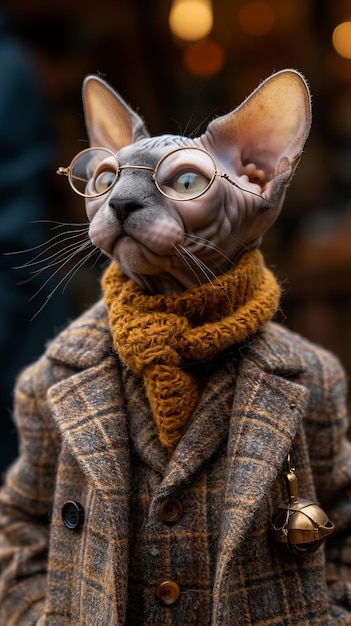 Photo sphynx cat in trendy outfit