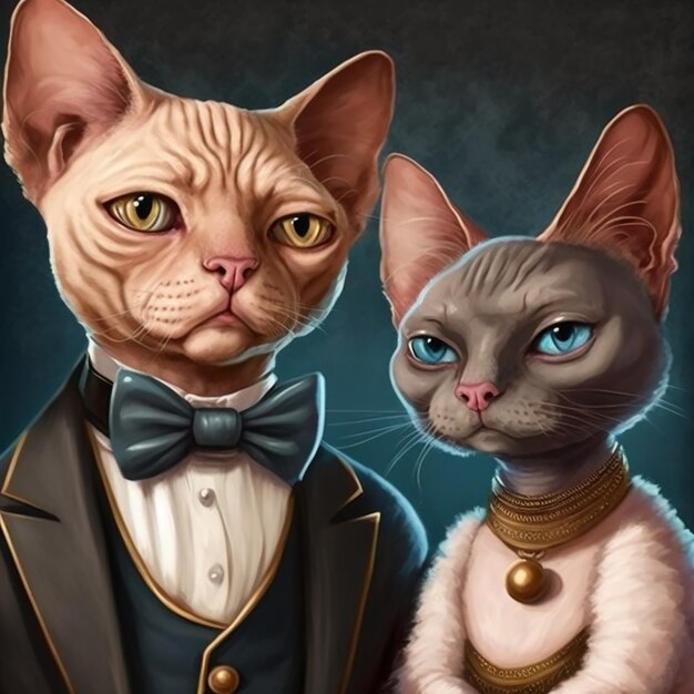 Sphynx cats couple party portrait