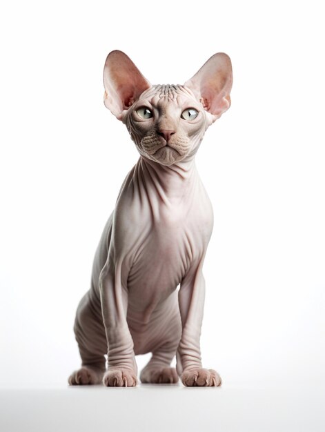 Sphynx kattenzitting op grijze achtergrond Studio opname