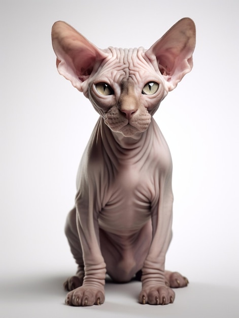 Sphynx kattenzitting op grijze achtergrond Studio opname