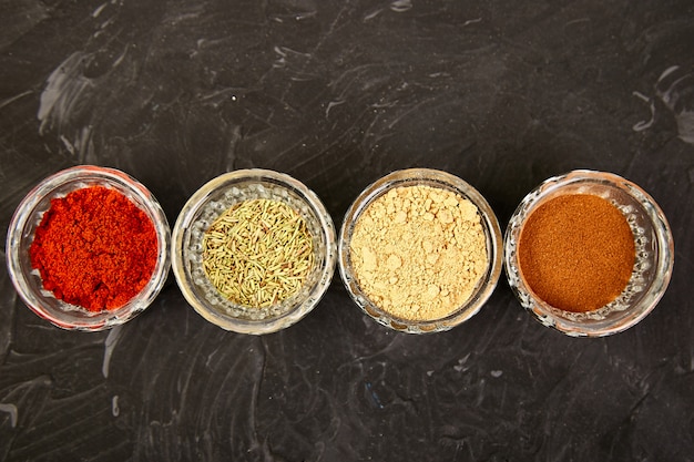 Spice and herb seasoning in bowls