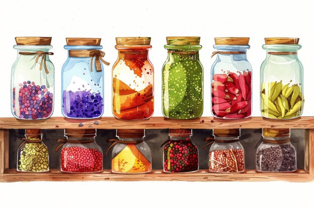 Spice Jar Collection on Rustic Shelf