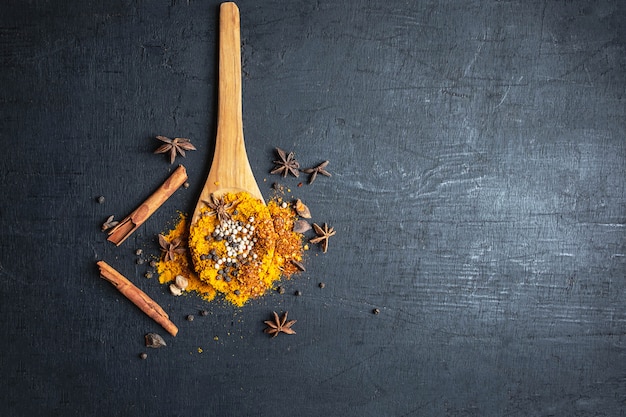 Spice powder on a wooden spoon