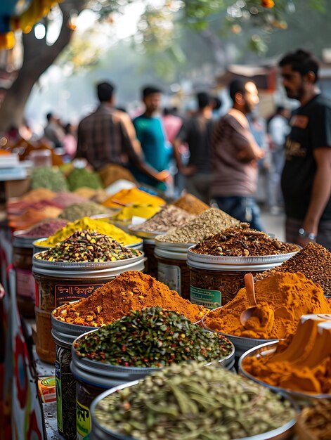 Photo spice sellers offering a variety of spices at a market in in traditional and culture market photo