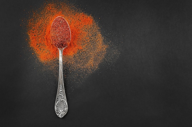 Spice in a spoon on a dark