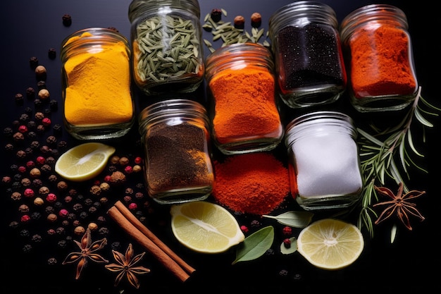 Foto spice symphony una miscela di erbe e sapori su nero