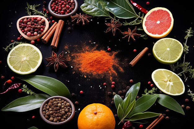 Foto spice symphony una miscela di erbe e sapori su nero