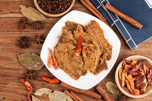 Spiced beef jerky with herbs