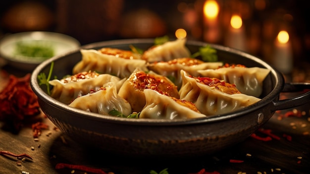 Photo spiced meat dumplings 35mm product photography shallo ai generative