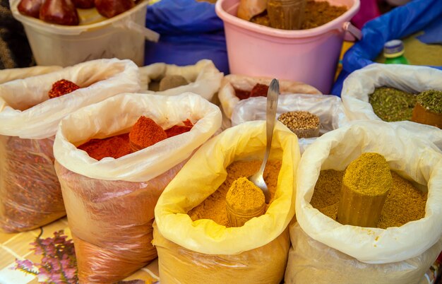 Spices are sold on the Georgian market.