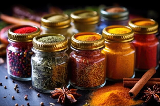 Photo spices aromatic flavorings colroful art shot