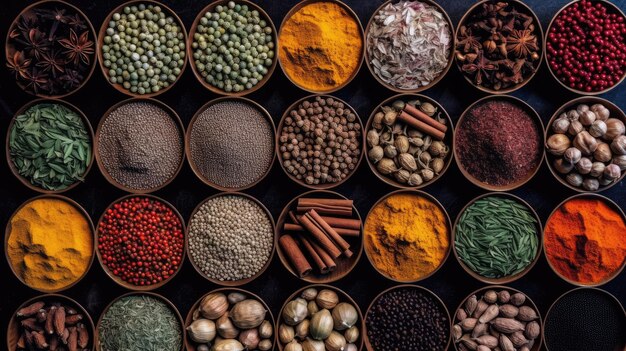 Spices aromatic flavorings colroful art shot