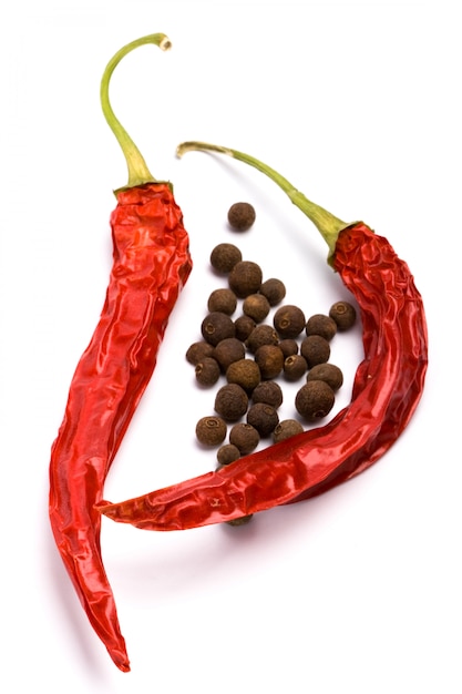 Photo spices: aromatic pepper and pimento on white background