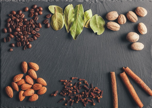 spices on black background