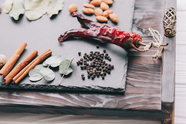 spices on black background