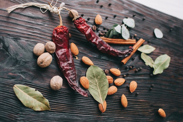 spices on black background