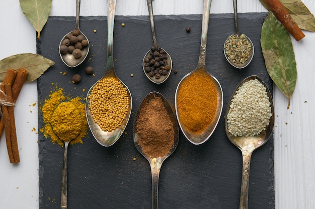 spices on black background