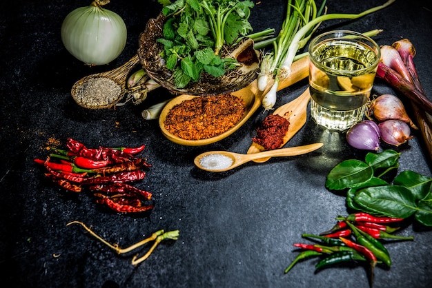 spices on black background