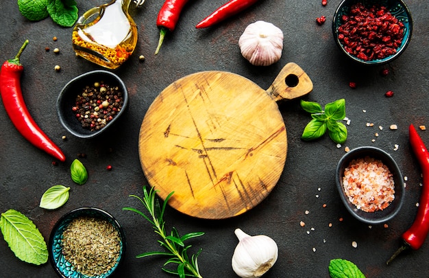 Spices on a black background