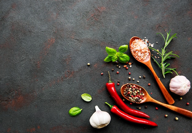 Spices on a black background