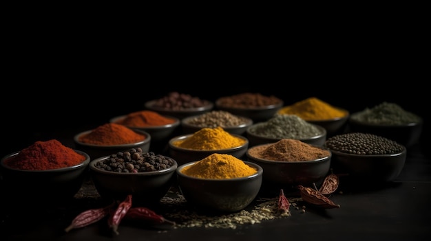 Spices on black background